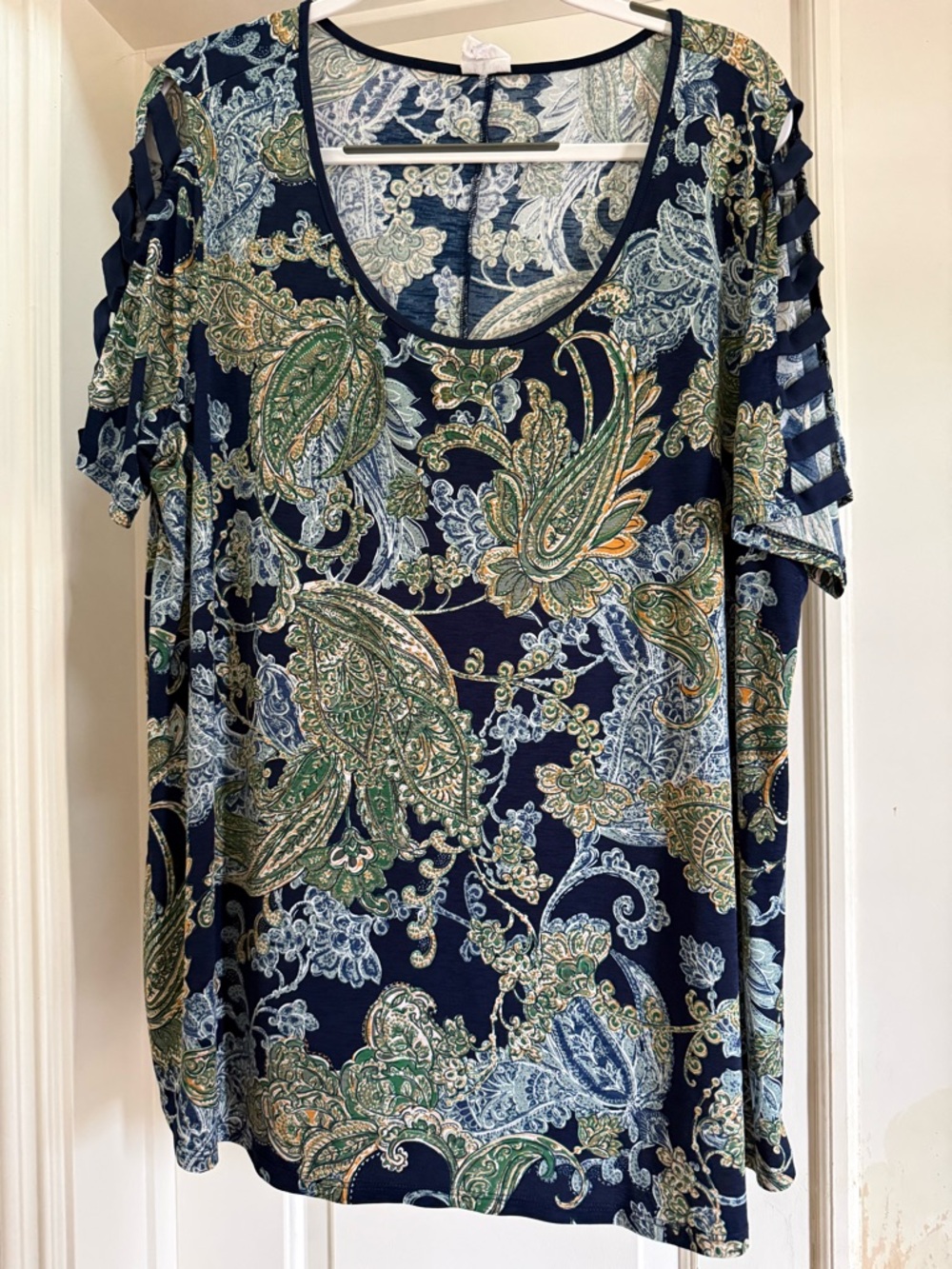 Plus Paisley Print Navy Cold-Shoulder Top